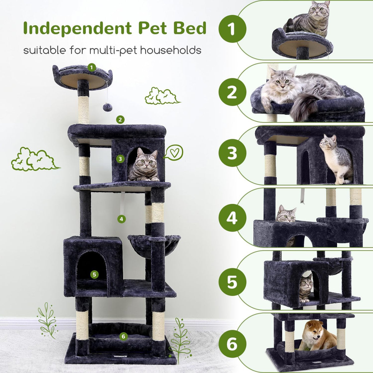 S72 Heavy Duty Cat Trees for Large Cats 20 Lbs+, Dark Gray
