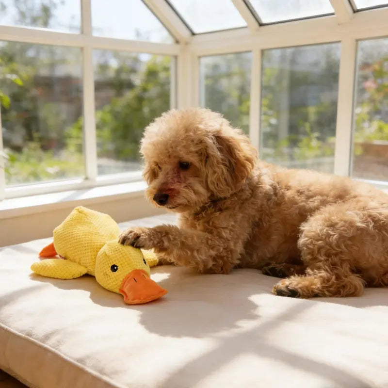 MRWJ 2026 New Yellow Calming Duck Plush Dog Toy - Durable Chew, Interactive Quacking Sound, Cozy Indoor Sleep Pillow for Naps